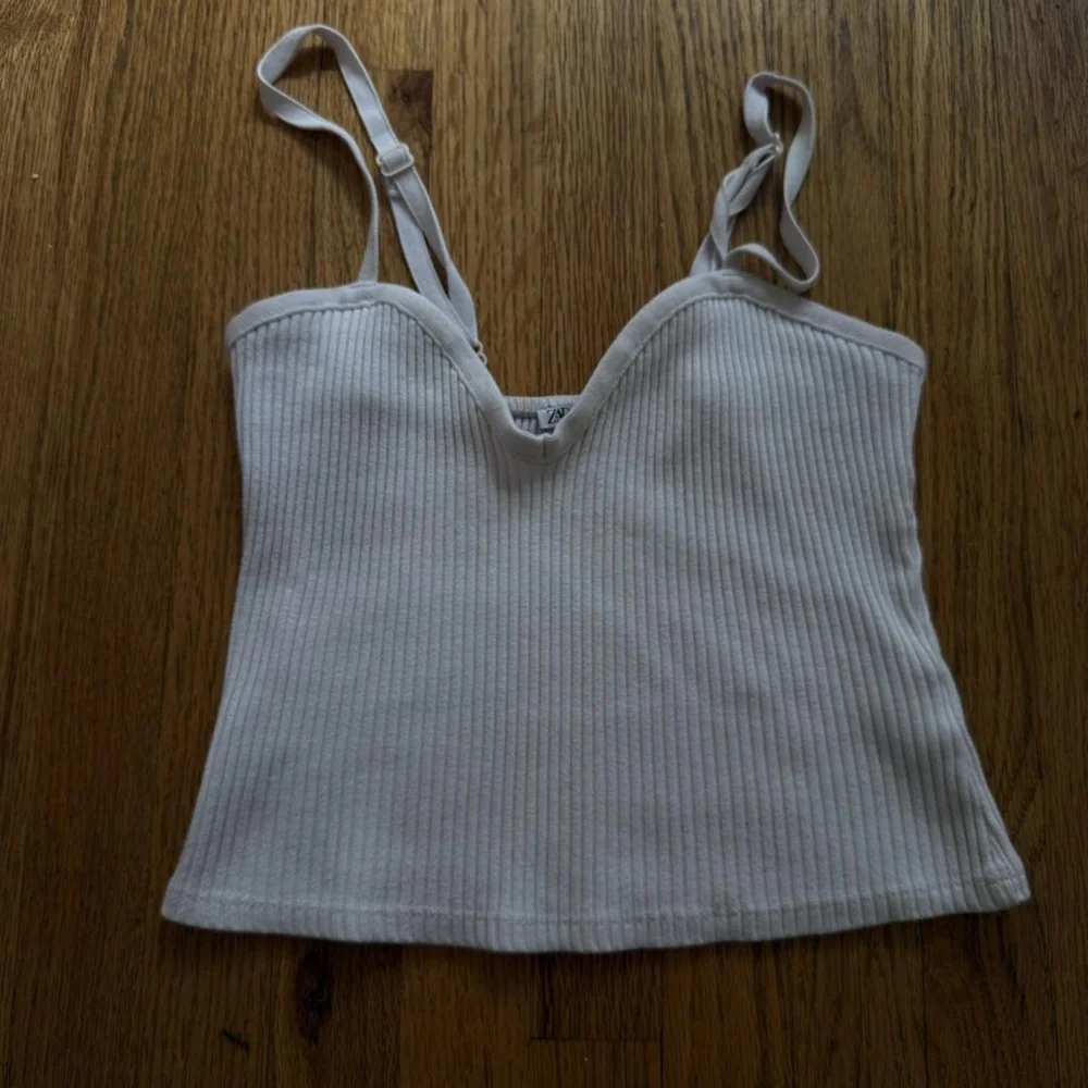 Women's Cream Ribbed Tank Top - Picture 2 of 3